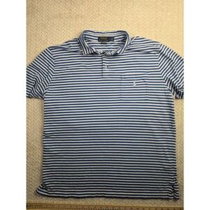 Polo Ralph Lauren Mens Classic Fit‎ Blue Striped Pocket Polo Shirt
